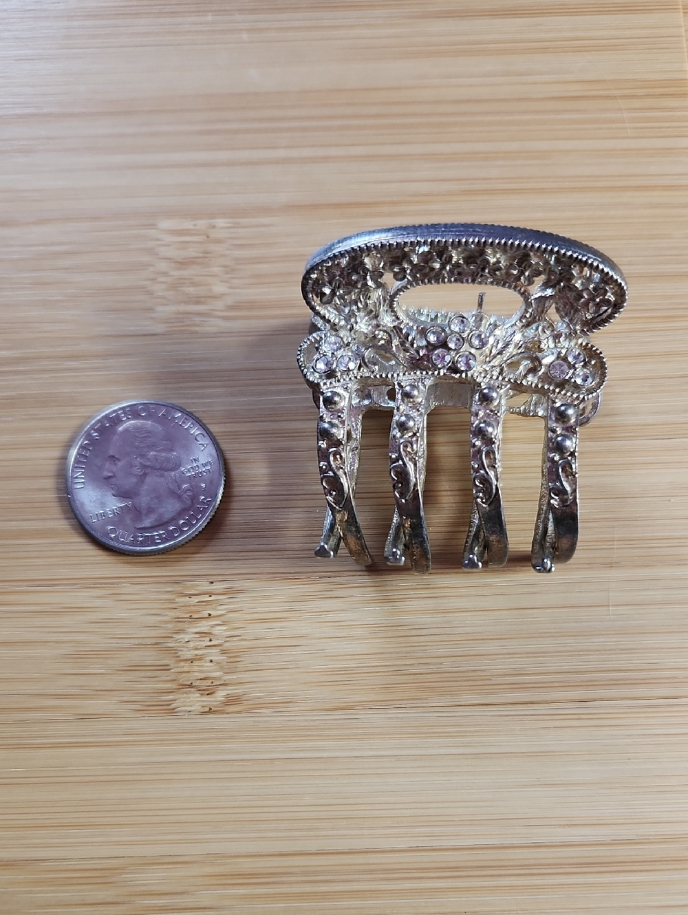 Ornate Antique Style Metal Hair Clip - Silver Tone with Sparkly Rhinestones *B7